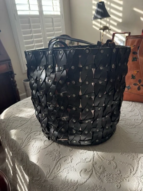 Patricia Nash Black Woven Leather Tote with Tassel Accent - Picture 2 of 3